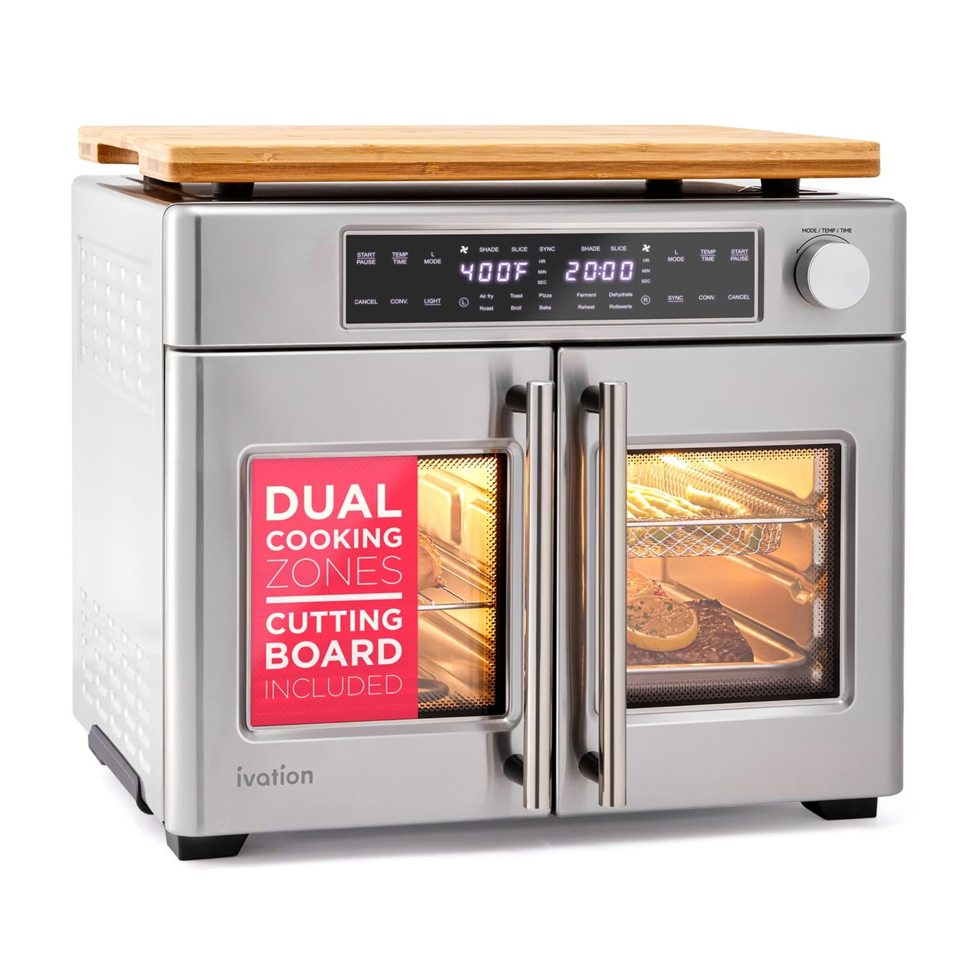 Ivation Dual Zone 10-in-1 Air Fryer & Toaster Oven - Up to 450°, 1800W Temperature Control