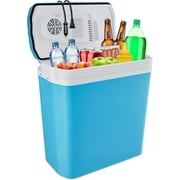 Ivation Electric Cooler & Warmer, 24L Portable Thermoelectric 12 Volt Cooler with Handle - Aqua Blue