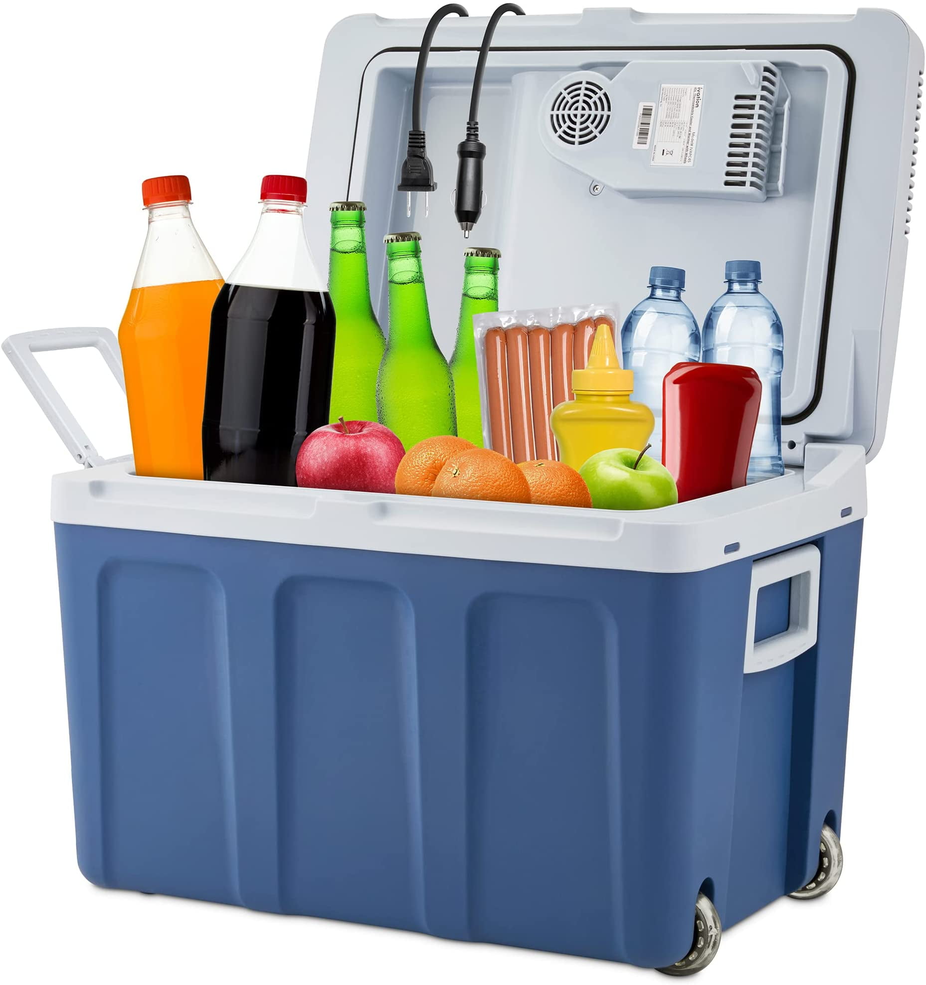 Ivation 45L Blue Electric Cooler with Wheels and Handle