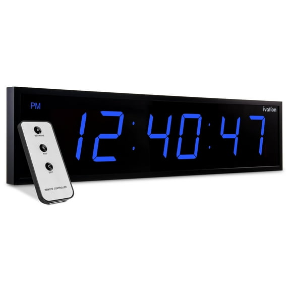 IVATION Quartz Digital LED Wall Clock with Alarm - Modern Timepiece
