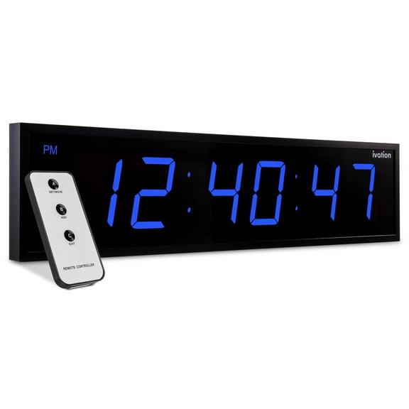 IVATION Quartz Digital LED Wall Clock with Alarm - Modern Timepiece