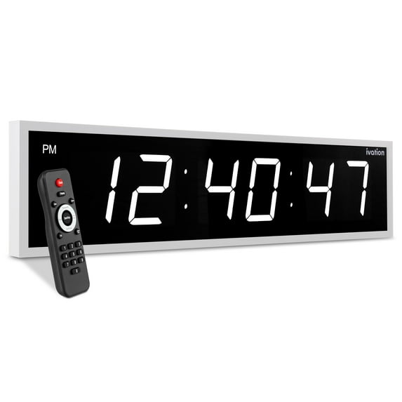 Ivation Large Digital Clock, 36" Led Wall Clock with Stopwatch, Alarms, Timer, Temp & Remote, White