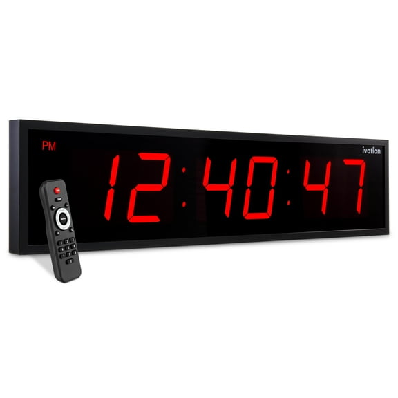 Ivation Large Digital Clock, 60" Led Wall Clock with Stopwatch, Alarms, Timer, Temp & Remote, Red