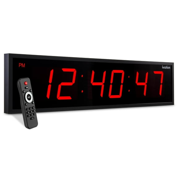 Ivation Large Digital Clock, 48" Led Wall Clock with Stopwatch, Alarms, Timer, Temp & Remote, Red
