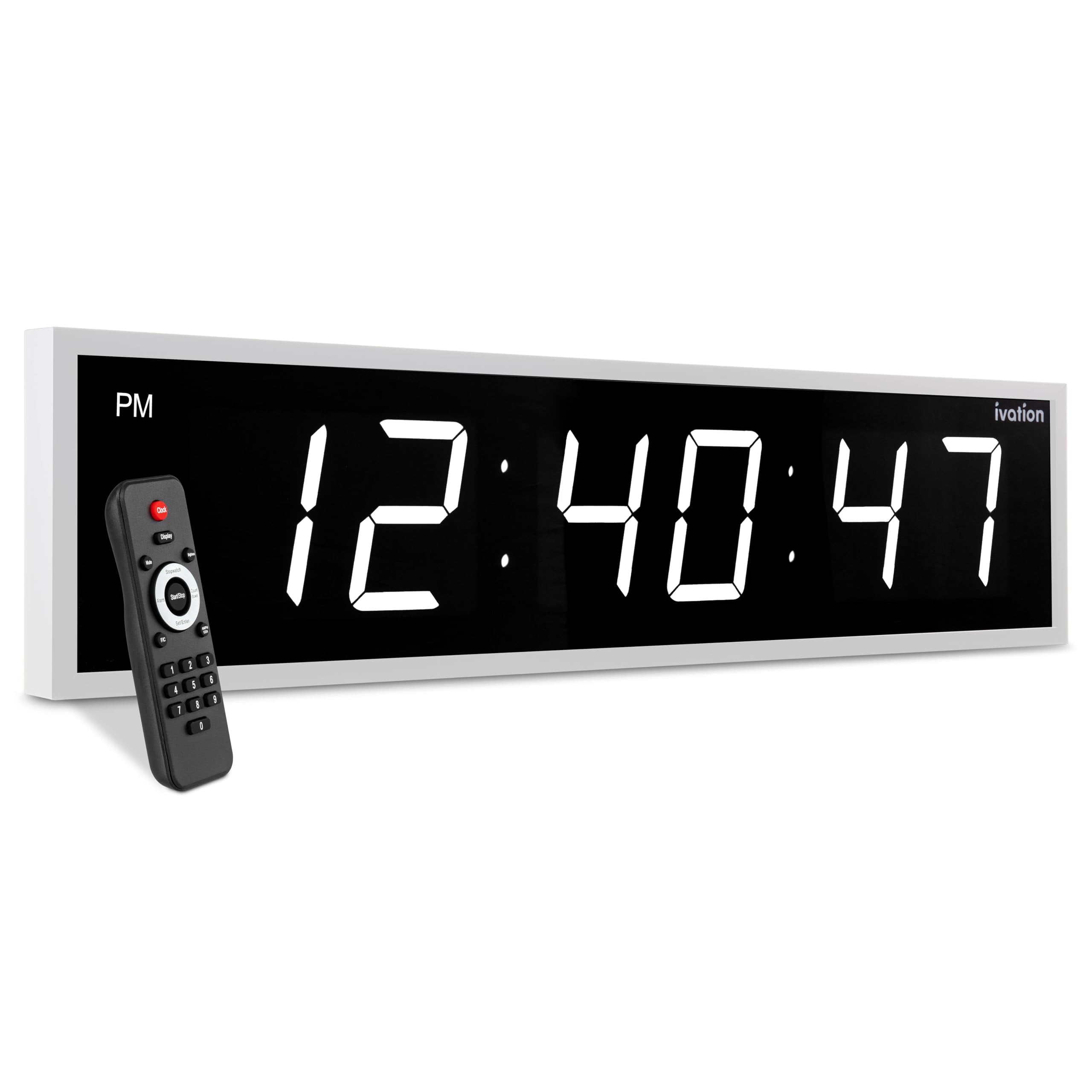 Ivation Large Digital Clock, 48" Led Wall Clock with Stopwatch, Alarms, Timer, Temp & Remote, White