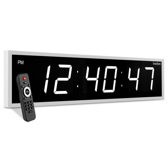 Ivation Large Digital Clock, 48" Led Wall Clock with Stopwatch, Alarms, Timer, Temp & Remote, White