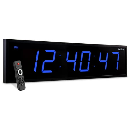 Ivation Large Digital Clock, 72" Led Wall Clock with Stopwatch, Alarms, Timer, Temp & Remote, Blue
