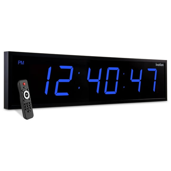 Ivation Large Digital Clock, 72" Led Wall Clock with Stopwatch, Alarms, Timer, Temp & Remote, Blue