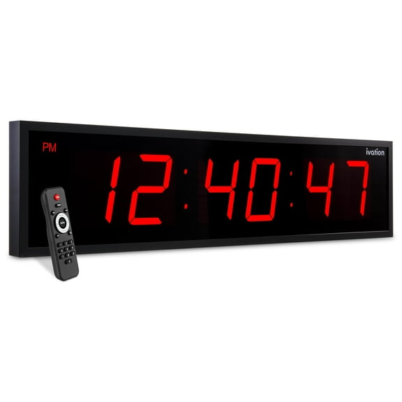 Ivation Large Digital Clock, 72" Led Wall Clock with Stopwatch, Alarms, Timer, Temp & Remote, Red