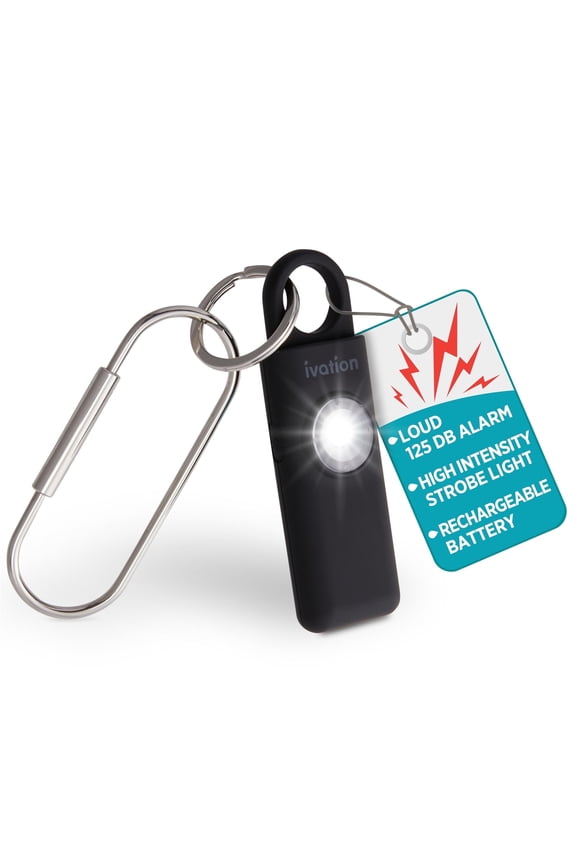 Rechargeable Personal Alarm Keychain, Black, Comes with Charging Cable