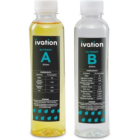IVATION Hydroponic Nutrients A & B for Indoor Garden Kit - Plant Growth Boost