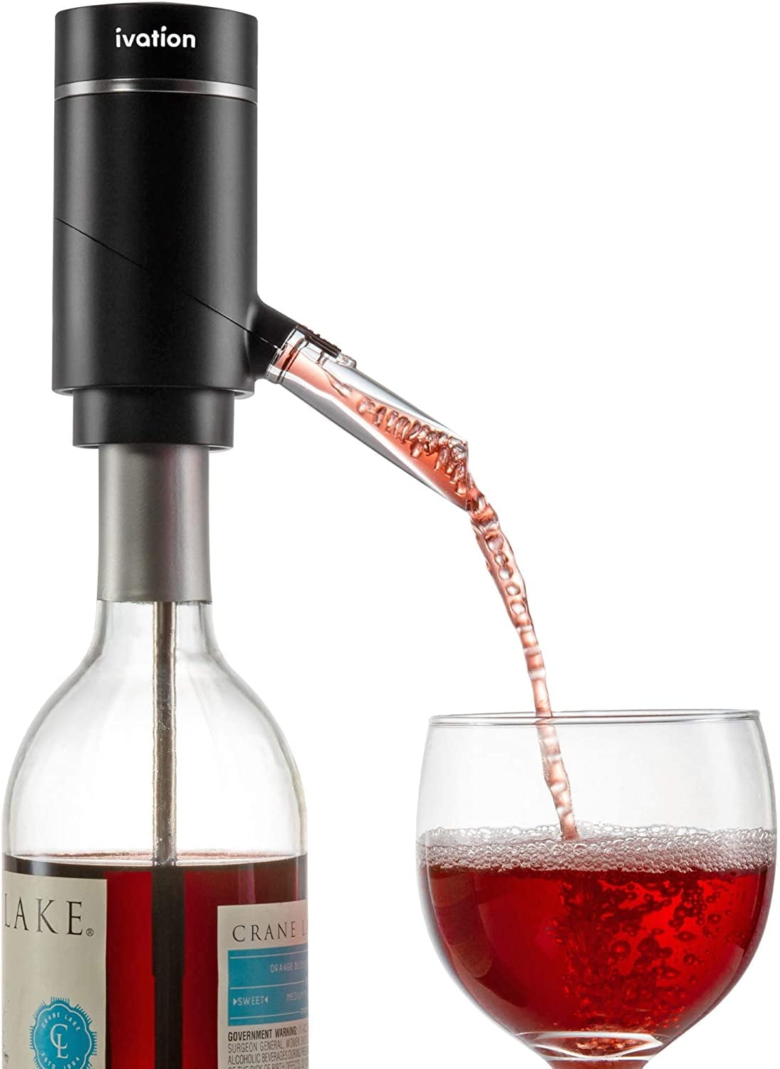 Ivation Black Electric Wine Aerator and Dispenser with Acrylic Spout