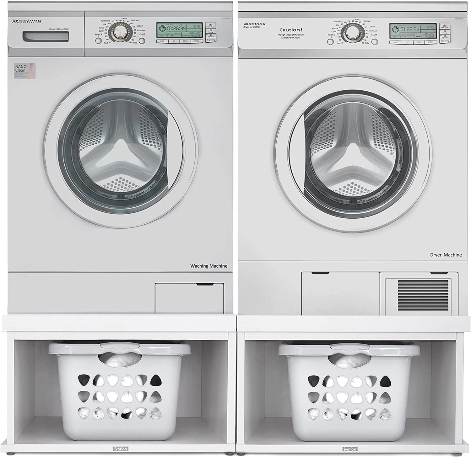 Washer and dryer sale set with pedestals