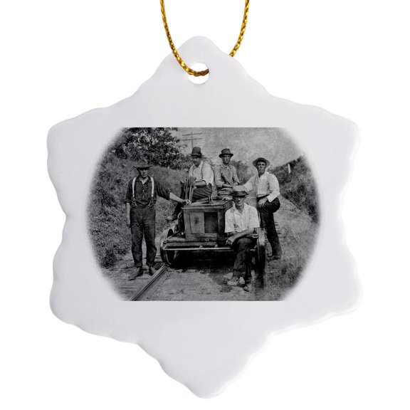 3drose, Ive Been Workin on the Railroad Grayscale, 3 inch Snowflake Porcelain Ornament