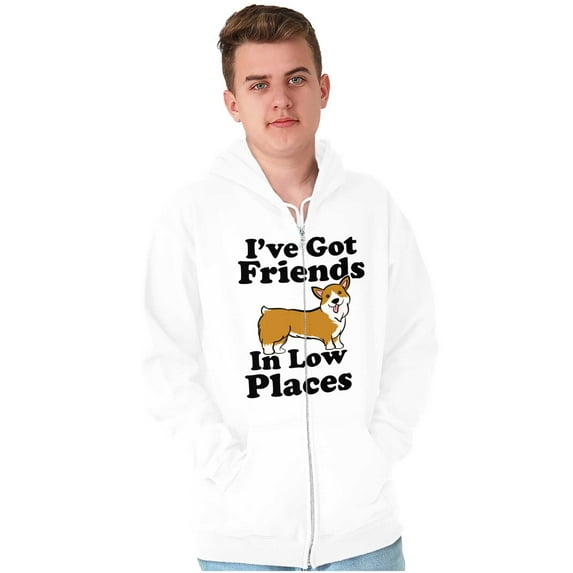 Ive Got Friends Low Places Cute Corgi Unisex Fleece Graphic Zip Up Hoodie Brisco Brands 4X