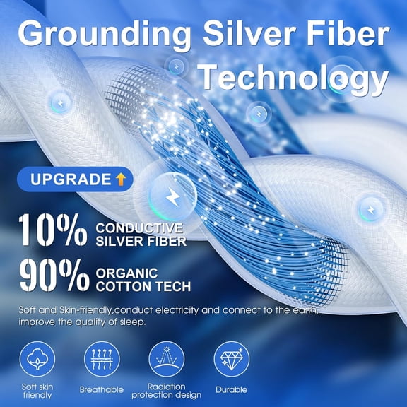 Ivellow Grounding Sheets Queen 10% Pure Silver Fiber 90% Organic Cotton Fitted Sheet Queen Size 16” Deep Pocket Soft Grounded Sheets Earth Connected Bedding White Fitted Bed Sheet with Grounding Cord