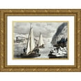 thumbnail image 1 of Ives, Currier and 14x11 Gold Ornate Wood Framed with Double Matting Museum Art Print Titled - Ice Boat Race On The Hudson, 1 of 4