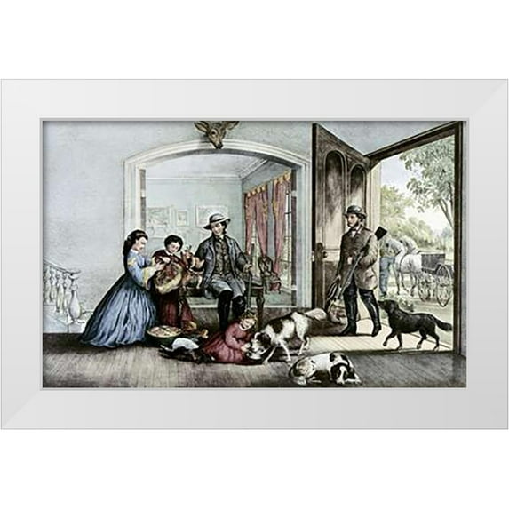 Ives, Currier and 24x17 White Modern Wood Framed Museum Art Print Titled - Home From The Woods