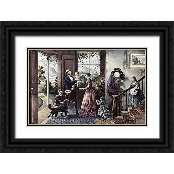 Ives, Currier and 32x22 Black Ornate Wood Framed with Double Matting Museum Art Print Titled - Four Seasons of Life: Middle Age