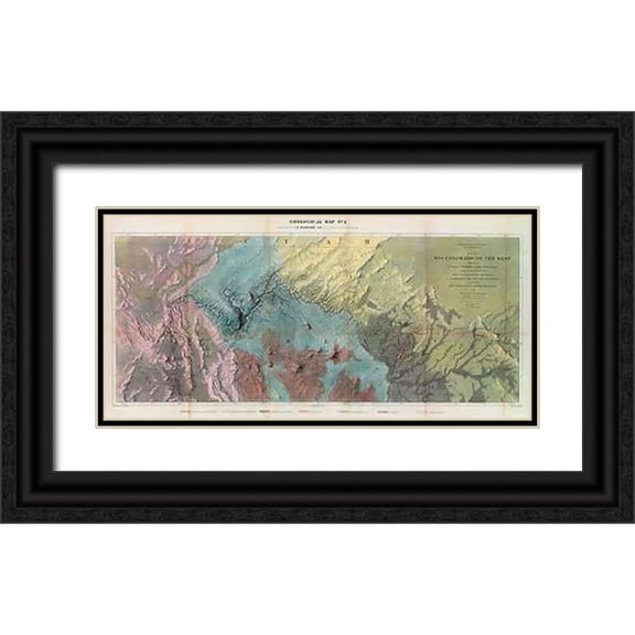 Ives, J.C 32x17 Black Ornate Wood Framed with Double Matting Museum Art Print Titled - Geological Map, Rio Colorado of the West, 1858