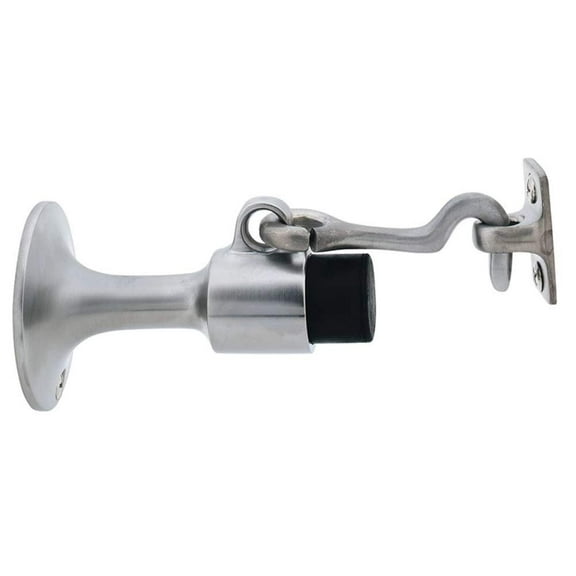 Ives WS449 Cast Brass or Aluminum Wall Door stop with Manual Hold-Open Hook 5 3/, Satin Chrome