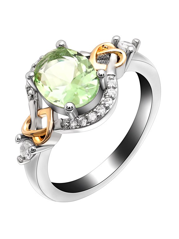 Green Cubic Zirconia Oval Statement Ring Two Tone Plated Birthstone Ring Size 6 for Women by Ginger Lyne