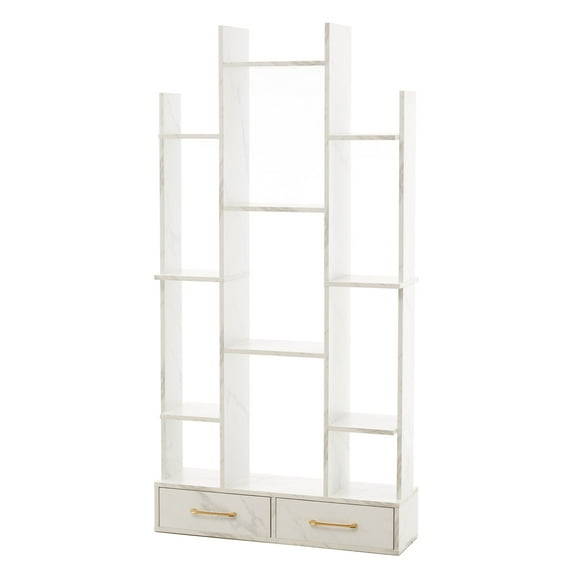 Ivinta 67" Tall Bookshelf with 2 Storage Drawers, Display Rack with 12 Open Shelves for Living Room