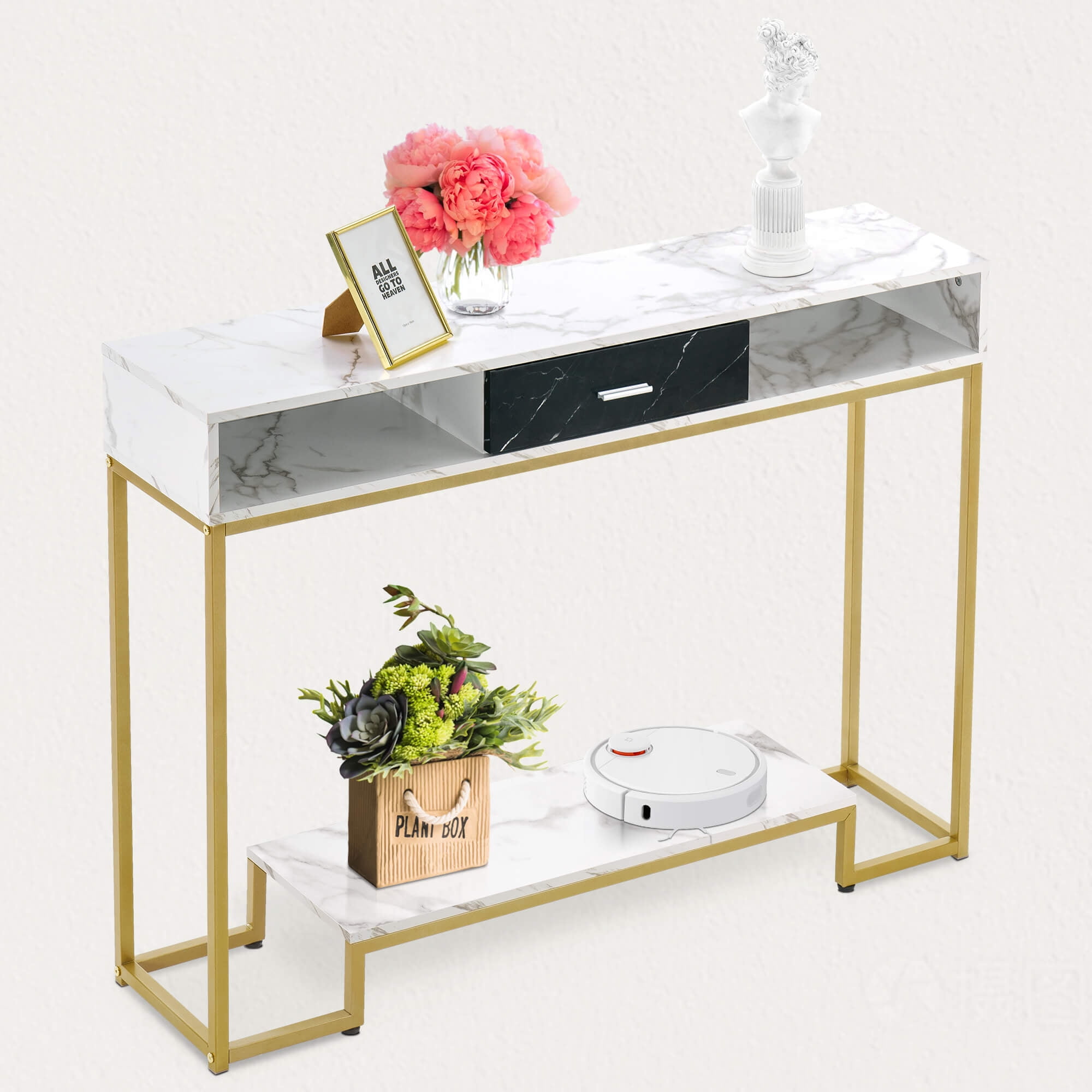 Ivinta Console Table with Drawers, Entryway Table with Shoe Rack