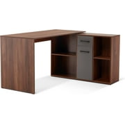 Ivinta Convertible Executive Desk, L-Shaped Computer Office Desk Wood Corner Desk Brown Walnut