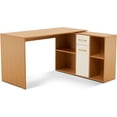 thumbnail image 1 of Ivinta Convertible Executive Wood Study Desk, L-Shaped Computer Office Corner Desk (White Oak), 1 of 8
