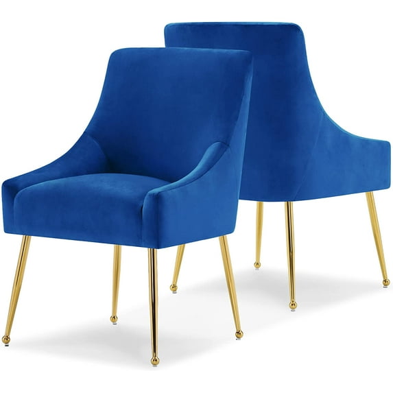 Ivinta Dining Chair Set of 2 with Gold Legs, Navy Velvet Upholstered Arm Chair for Living Room