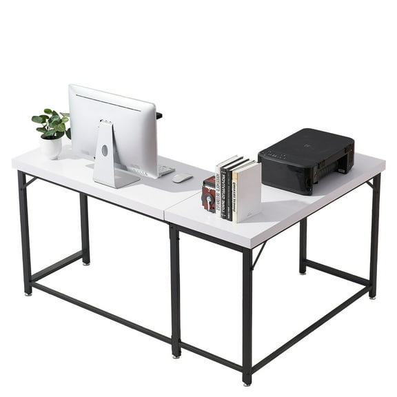 Ivinta Industrial L-Shaped Desk, Thickened 2" Desktop Lap Desks, 58 in x 44 in, White