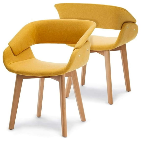 Ivinta Living Dining Room Accent Armchairs Set of 2 Linen Fabric Mid-Century Upholstered Side Seat Club Guest with Solid Wood Legs (Yellow)