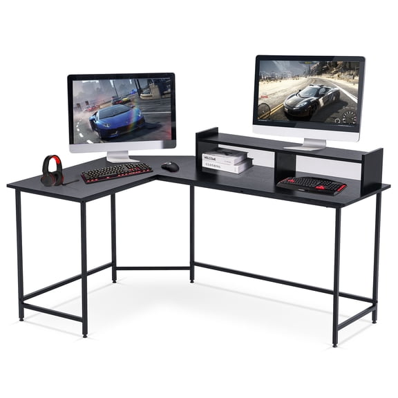 Ivinta Modern L-Shaped Computer Office Desk, Gaming Corner Desk with Monitor Stand Writing Sturdying Desk