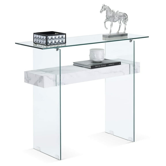Ivinta Narrow Glass Console Table with Storage Modern Sofa Table,Entryway Table