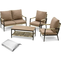 Ivinta Outdoor Patio Furniture Set, 4 Pieces Rattan Conversation Sets with Loveseat, Chairs, Table Cushions