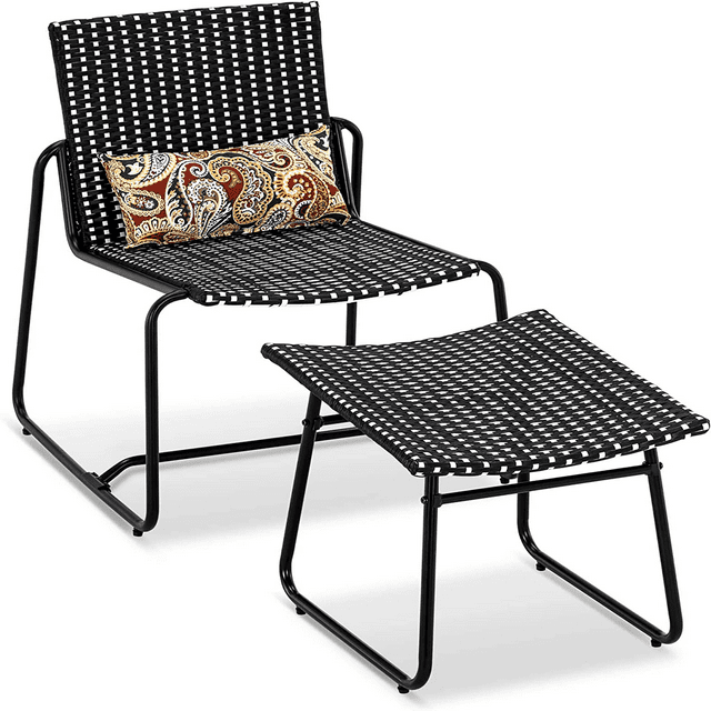 Ivinta Patio Lounge Chairs, Outdoor Wicker Chaise Lounge, All-Weather Tanning Chair for Outside, Beach Pool Lounge Chairs with Pillow, Rattan Recliner Chairfor Lawn, Garden, Pool, Beach, Yard