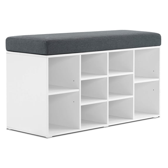 Ivinta Shoe Storage Bench with Cushion and 10 Cubbies, Shoe Rack Organizer Bench with Adjustable Shelves for Living Room