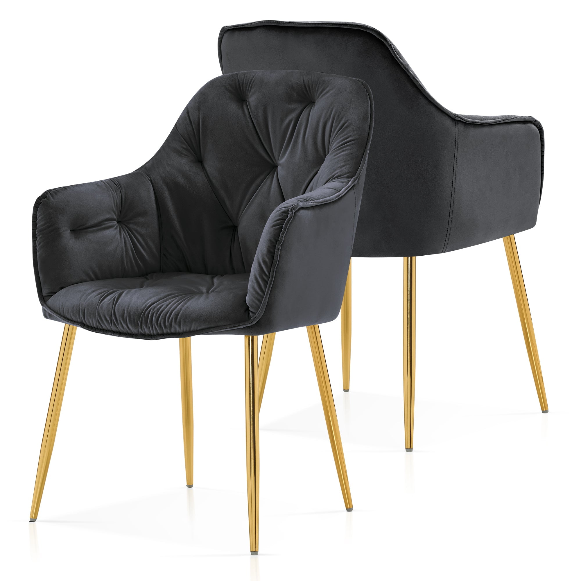 Ivinta Tufted Dining Chairs Set of 2 with Gold Plated Leg, Velvet Arm ...