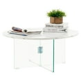 thumbnail image 1 of Ivinta Glass Coffee Table with X-Shaped Glass Legs, Modern White Round Clear End Table with Marble Tabletop, 1 of 7