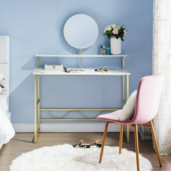 Ivinta Vanity Table Desk with Mirror for Girls Teens Teenager Makeup, Simple Home Office Computer Desk for Small Spaces