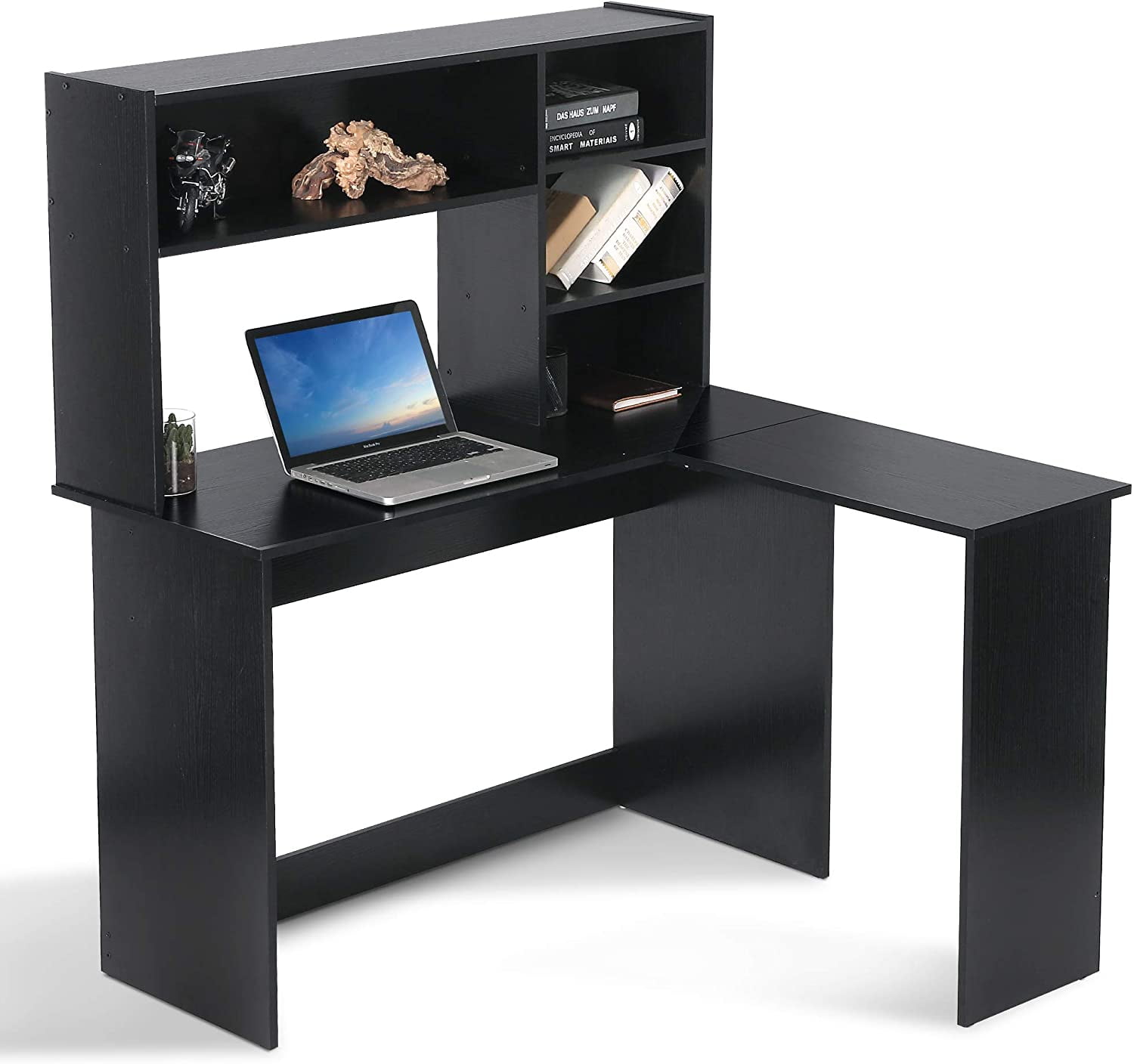 Ivinta Wood L Shaped Computer Desk with Hutch Modern Corner Gaming Desk