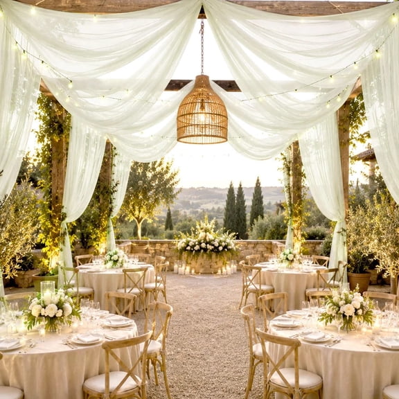 Ivory 10x32 Feet Extra Long Ceiling Drape Curtain for Weddings and Event Backdrops