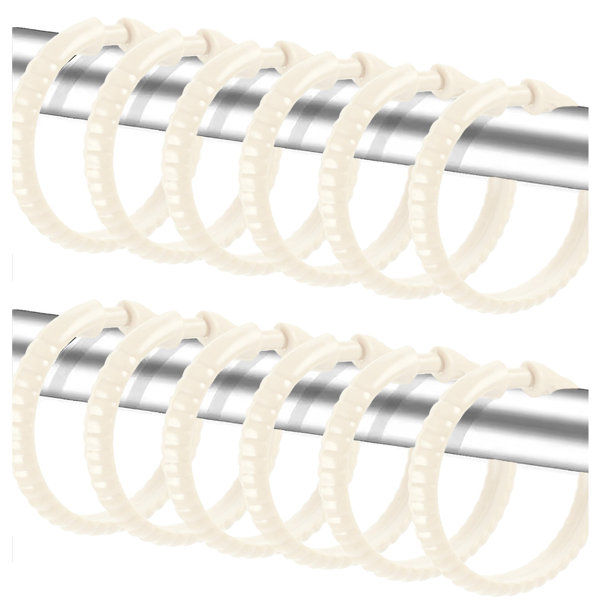 Ivory 12 Piece Premium Plastic Shower Curtain Hooks Rings Round 2.25" Inches