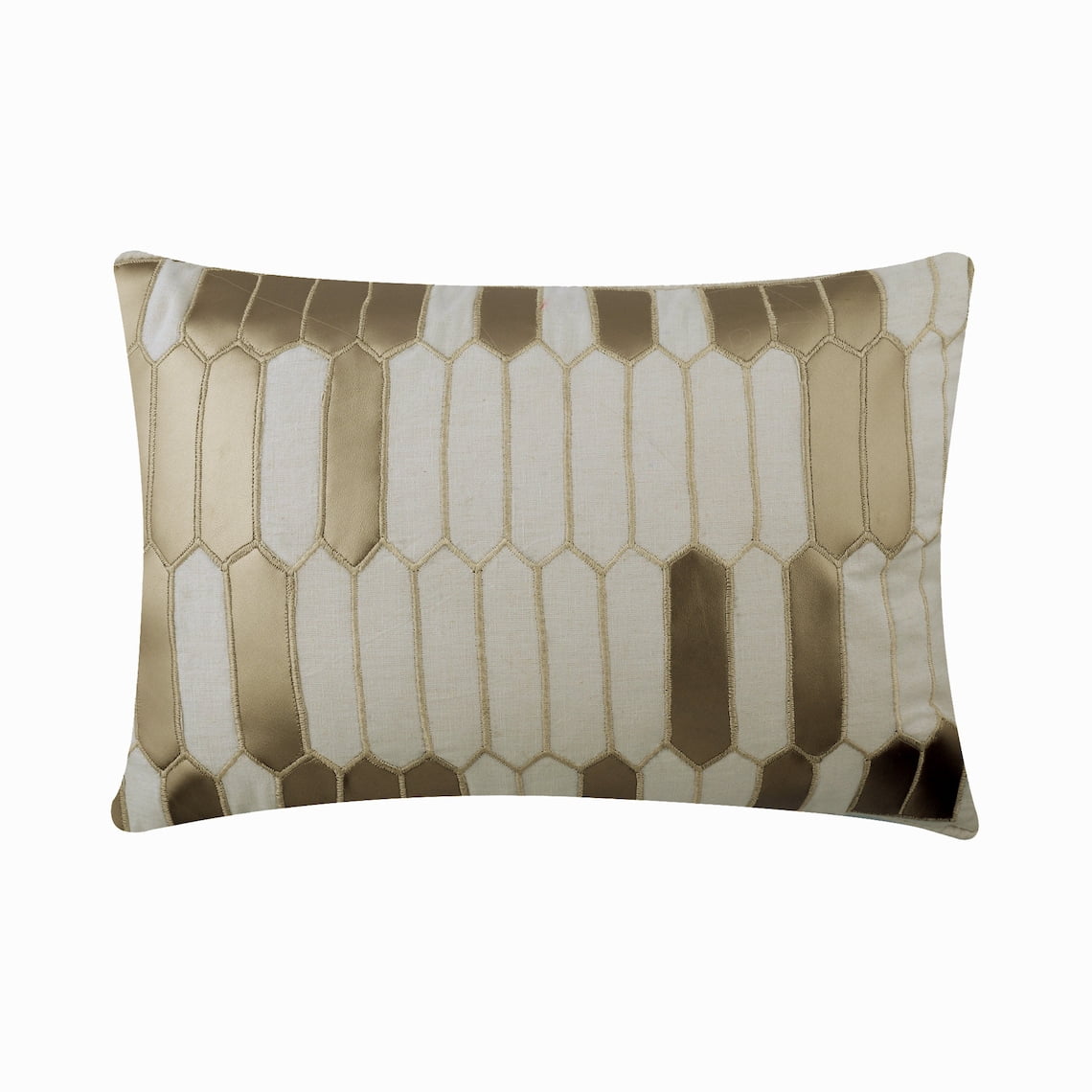 Ivory 12"x26" (30x65 cm) Rectangle Pillow Covers, Linen Applique Lumbar Pillow Covers, Geometric Pattern Modern Style - Gold Heist