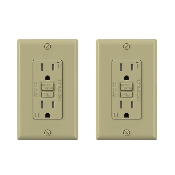 GFCI Outlet 15 Amp, Self-Test GFCI Electrical Outlet with Thinner Design, TR Tamper Resistant GFCI Receptacle, Ground Fault Circuit Interrupters with Wall Plate, UL Listed, Lvory 2PC