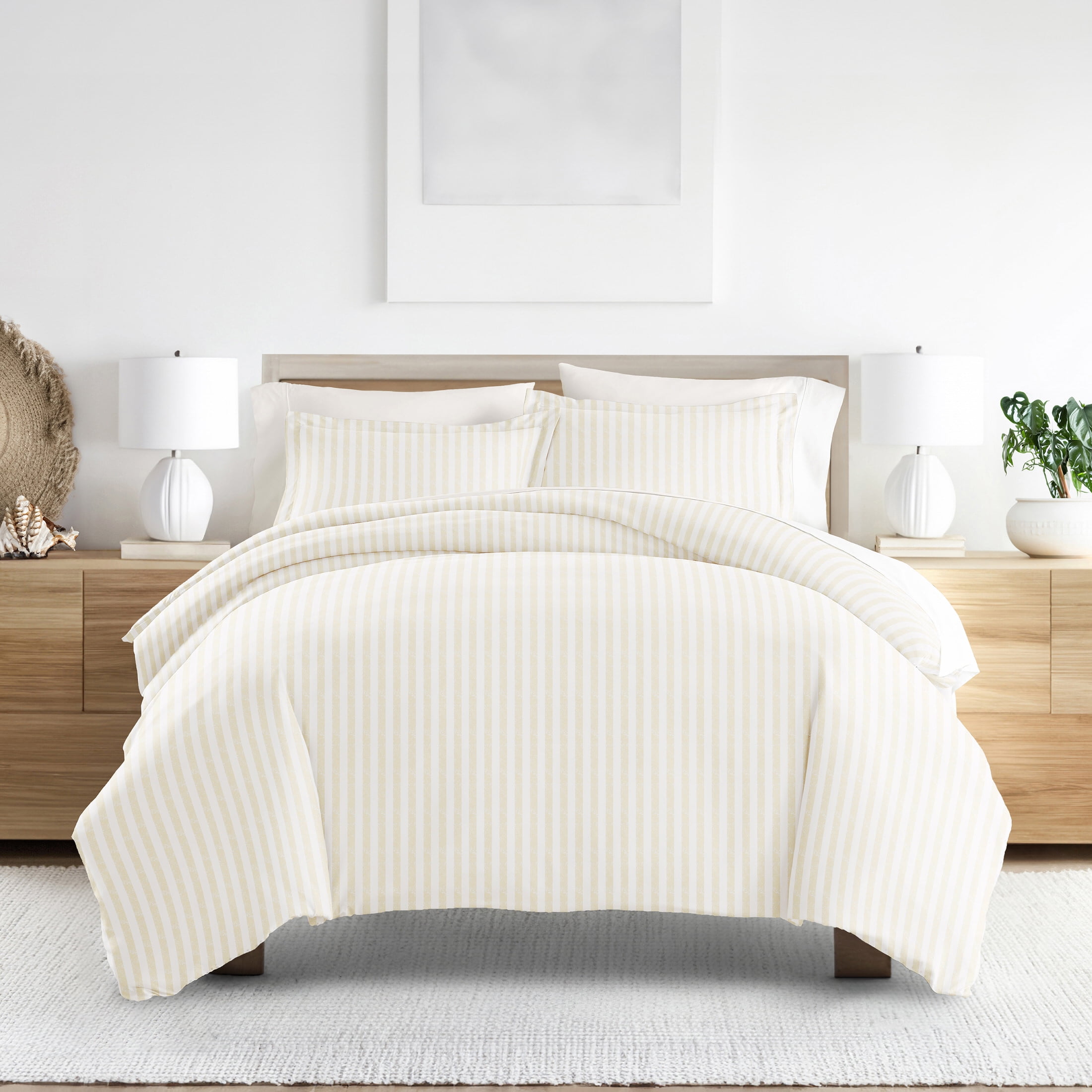 Noble Linens Ivory Puffed Rugged Stripes 2 Piece Duvet Cover Set, Twin/TwinXL