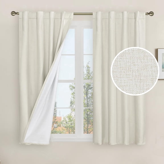 Ivory 38"W x 45"L (Pack of 2) Linen Blend Blackout Curtain Panels