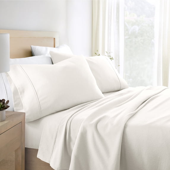 Ivory 4 Piece 100% Cotton Flannel Deep Pocket Sheet Set, Full, by Noble Linens