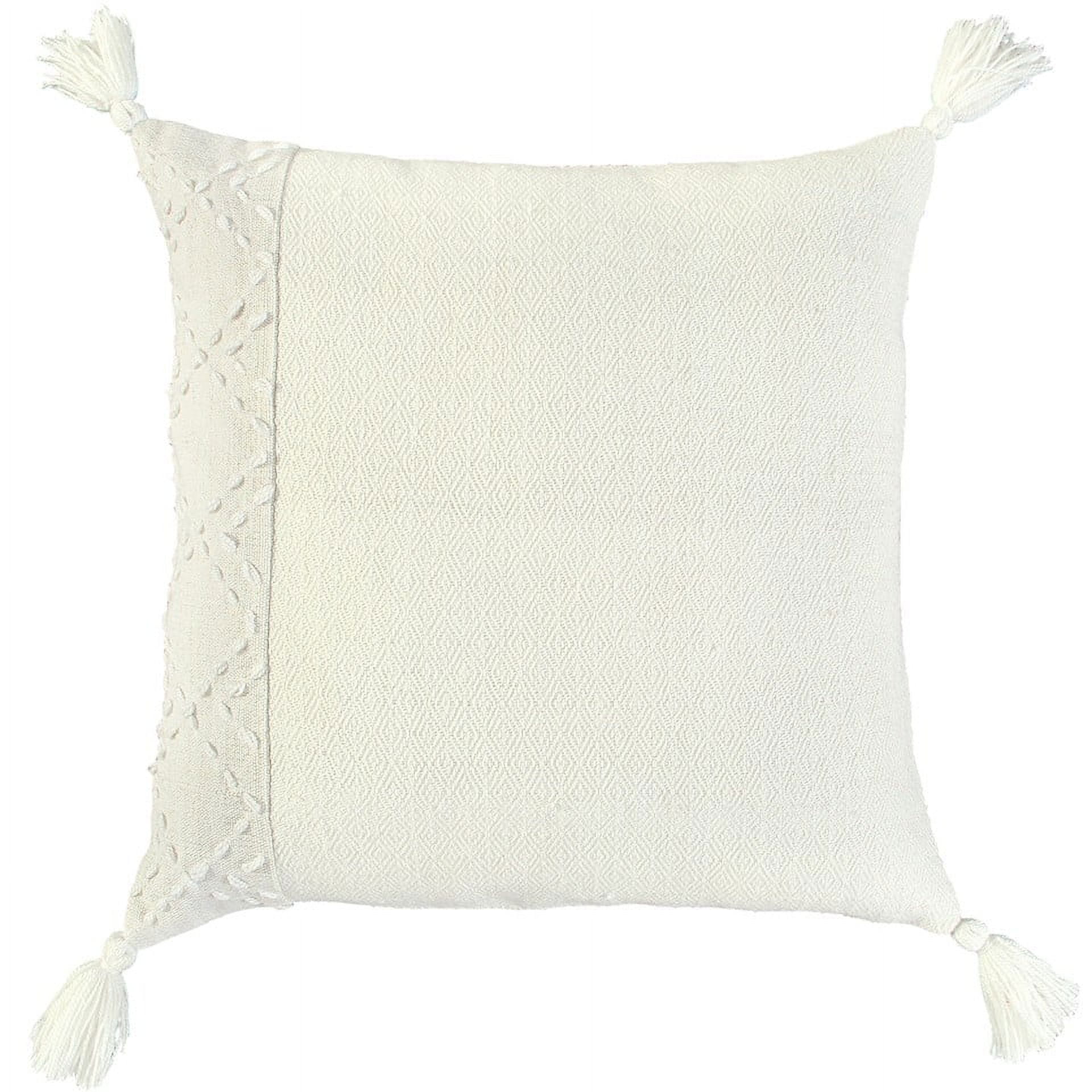 Ivory Kantha Stitch Recycled Throw Pillow with Tassels